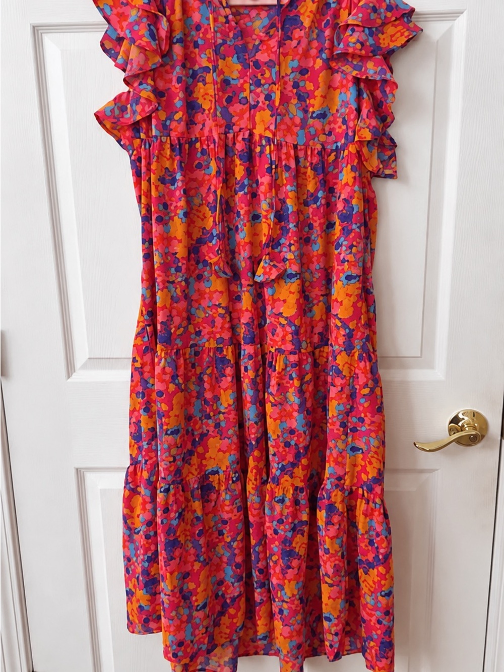 Umgee Floral Ruffle Tiered Maxi Dress - Pink, Orange, Blue